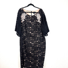 Adrianna Papell Black Lace 3/4 Bell Sleeve Knee Length Evening Dress 28W Formal