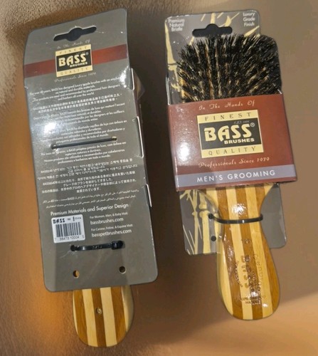2 X Bass Brushes 100% Natural Oils Wild Boar Bristle Men's Grooming (#153) - Picture 2 of 4