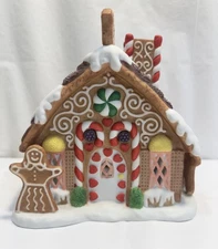 PartyLite Ceramic Gingerbread House Tealight Candle Holder P7304 