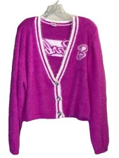 Barbie Varsity Cardigan SweaterSuper Soft Eyelash - WOMENS XL Barbiecore