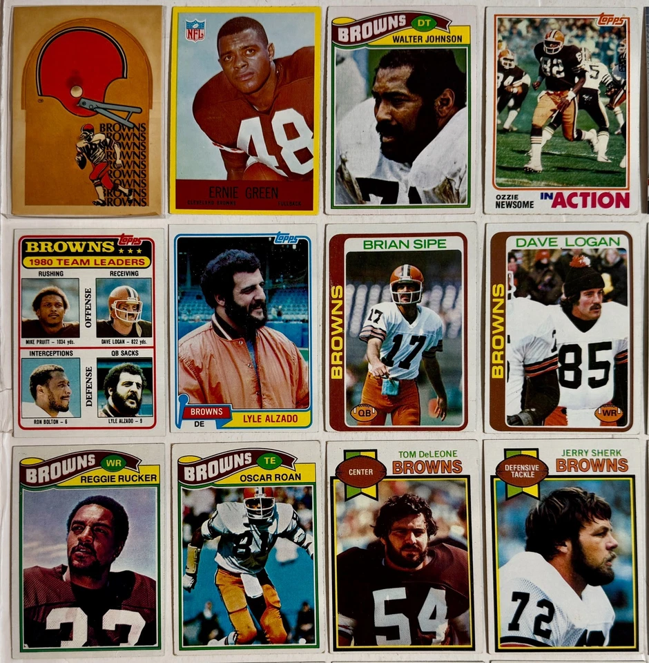 Lote de 43 tarjetas coleccionables de fútbol americano de la NFL Cleveland Browns Topps de los años 60 a 2000 de colección Foto 2 de 4