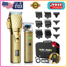 FADEKING® Cordless Hair Clippers for Men, LCD Display, Barber Kit (Gold+Bronze)