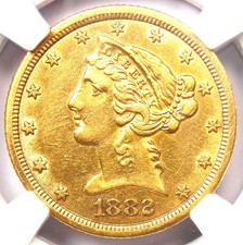 1882-CC Liberty Gold Half Eagle $5 Carson City Coin - Certified NGC AU Details
