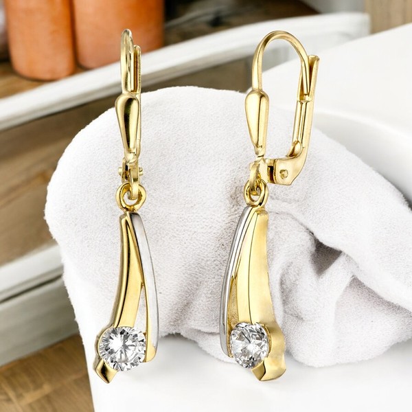 OhrhäNger 333 Gold Gelbgold Bicolor 2 Zirkonia Ohrringe Boutons Goldohrringe-image