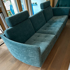 BoConcept Blue Fabric 3-Seater Sofa 240cm Adjustable Headrests Tufted Back