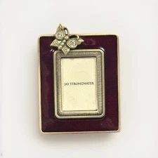 Jay Strongwater Mini Enamel Picture Frame Burgundy w/ Butterfly & Crystals