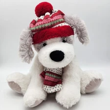 Hugfun St Jude Gray White Puppy Dog Plush 12" Red Hat Scarf Stuffed Animal Toy