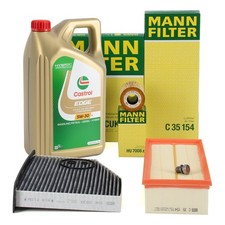 Produktbild - MANN Filterset 3-tlg 5L CASTROL 5W30 Motoröl für VW GOLF 5 6 PASSAT 1.6/2.0 TDI