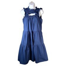 Sea Ny Dress 2 Womens Blue Knee Length Fit Flare Sleeveless Crew Neck Cotton