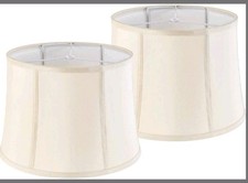 GO SO Set Of 2 Large Square Drum Fabric Lampshades, 12"x14"x10" Yellowish Peach