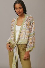 Anthropologie Tie Front Semi Sheer Paisley Floral Print Lightweight Kimono OS