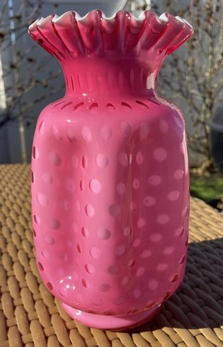 Fenton Bubble Optic Wild Rose 8 Inch Pinch Vase. No Damage. Great Color.