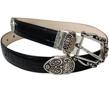 Brighton Leather Black Beige Reversible Belt Silver B40270 Moc Croc Size 32