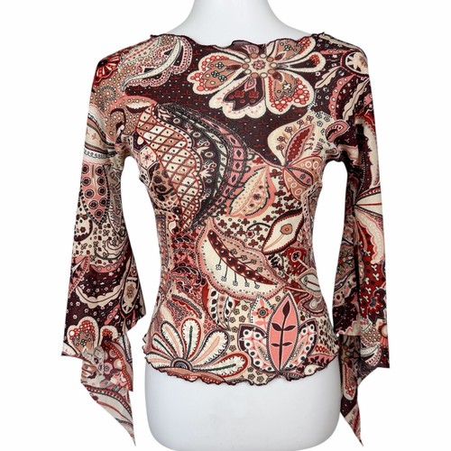 Vintage Y2K Top Womens Small Fairy Grunge Whimsigoth Sheer Mesh Bell Sleeve Pink, Size S, $28.99 - Photo 14