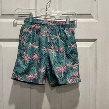 Trunks Surf  Swim Boys Medium Teal Pink Palm Tree Geometric Swim Trunks Shorts
