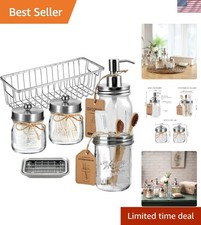 Brushed Nickel Mason Jar Bathroom Set: Soap Dispenser, Toothbrush Holder  More