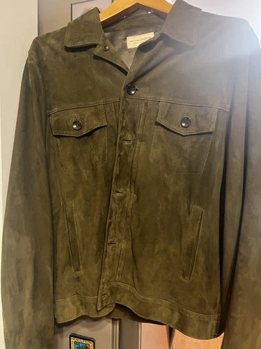 Officine Generale Leo Suede Trucker Jacket Green Large image 8