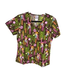 Nickelodeon Women's Scrub Top Size Small Dora The Explorer Brown Green Pink