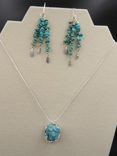 925 SILVER CAGE WRAPED TURQUOISE STONE WITH DANGLE EARRING
