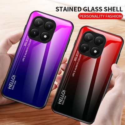 For XiaoMi 15T Pro 5G, Luxury Gradient Back Glass Shell Soft Bumper Case Cover