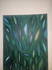 CMW Abstract Green Leaf Oil Painting, Medium Canvas, Unframed, Single Piece
