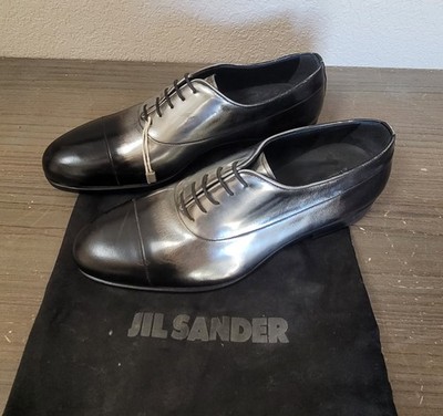 Jil Sander Lace Up Derby Italian Leather Black And Silver Ombre Shoes Men s 