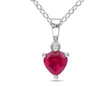 Amour Silver Diamond Accent  1 CT TGW Created Ruby Heart Pendant  Chain