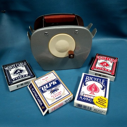 VTG 1950s Nestor Johnson USA Steel Manual Card Shuffler Wood Handle Metallic