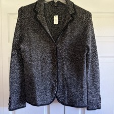 Talbots 100 Merino Wool Heathered Black and White Blazer Size L