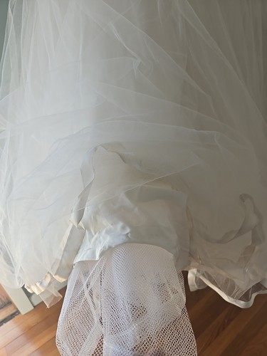Beautiful custom made wedding dress size 0-2 with long sleeve top and veil - Picture 9 of 24