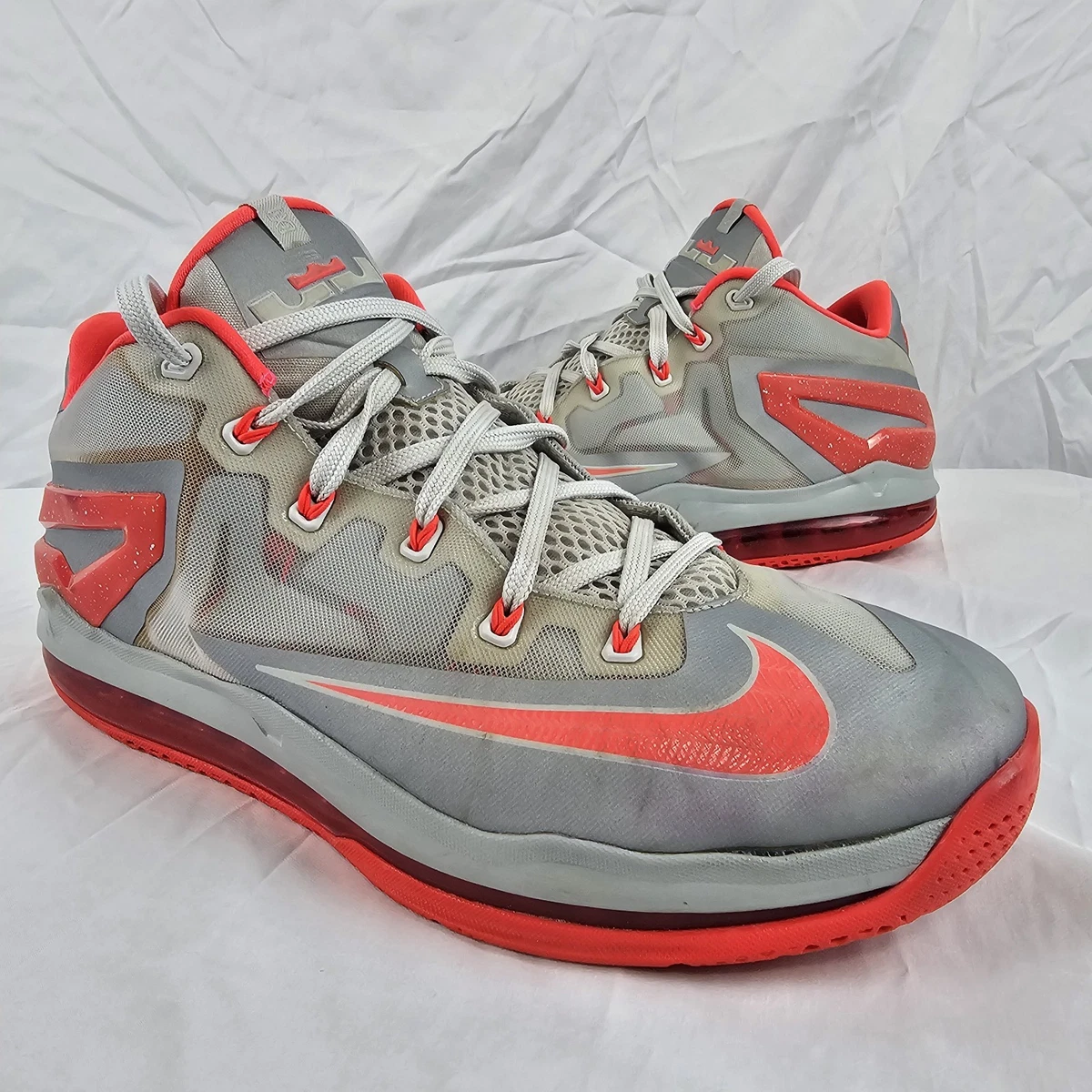 Nike LeBron 11 Low Base Grey Laser Crimson (No Box) Men Size 10 Basketball Shoes NIKE LEBRON XI 11 LOW LIGHT BASE GREY-LASER CRIMSON-GREY SZ  main image 2