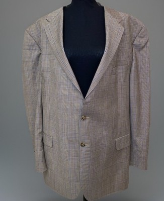 Hickey Freeman Blue Grey Gingham 100% Worsted Wool Lawrence Blazer Jacket 50L