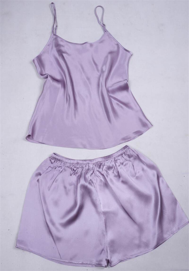 Luxurious 100% Mulberry Silk Women’s Camisole & Shorts Pajama Set Solid Color #