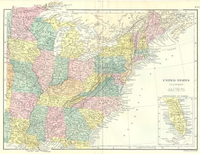 USA. USA (Ost). Speck 1895 alte antike Vintage Landkarte Plankarte