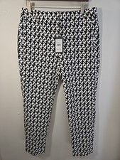 NWT Adrianna Papell 14 Ankle Pant Black White Geometric Print Stretch Pockets
