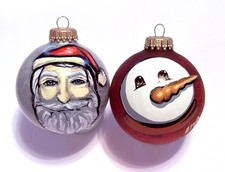 Hand-Painted Snowman and Santa Christmas Ornaments   Handmade Tree Decor Set