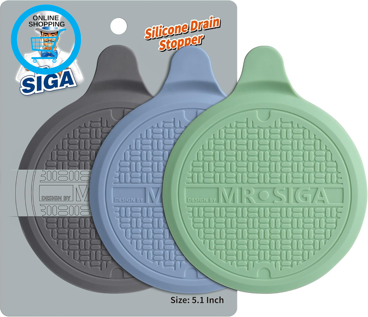 Silicone Bathtub Stopper, Drain Stopper for Shower, Sink, 5.1"" Diameter, 3 Pack