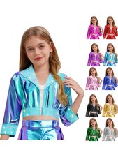 Kids Girls Jacket Shiny Rhinestones Coat Party Outerwear Disco Costume Bomber