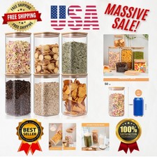 Set of 6 50oz Glass Storage Jars with Airtight Bamboo Lids - Eco-Friendly Design