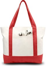 1-Pack Canvas Tote Bag with an External Pocket, Reusable Grocery Shopping Bag...