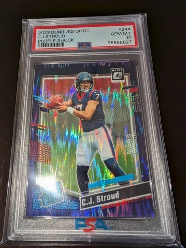 2023 DONRUSS OPTIC CJ STROUD PURPLE SHOCK ROOKIE CARD #244 PSA 10 GEM MINT