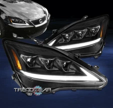 Fit 2006-2010 Lexus IS250 IS350 Full LED Triple Projector Headlights Lamps Black