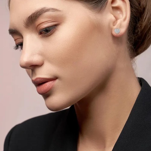 0.15 CTTW Natural Diamond Cluster Heart Earrings in 10K Rose Gold For Womens - Picture 3 of 4