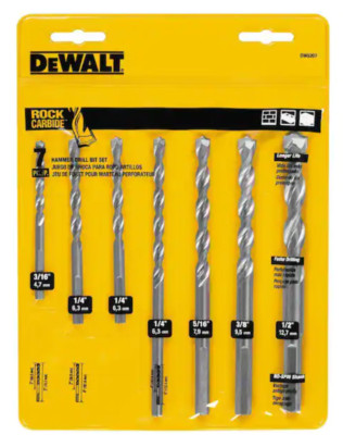 NEW DeWalt DW5207 Masonry Bit Hammer Drill Bits Set of 7 Rock Carbide