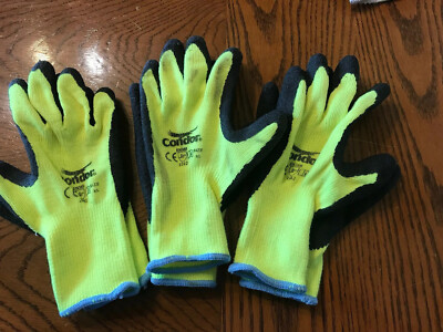 3 PAIR - New (open Box) Condor 2242 SIZE XL EN388 LATEX DIPPED - Black/Yellow