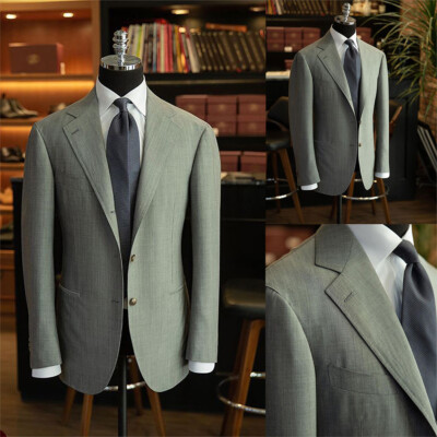 Green Solid Color Wool Men's Jacket Wide Notch Lapel Blazers Regular Fit Tuxedos