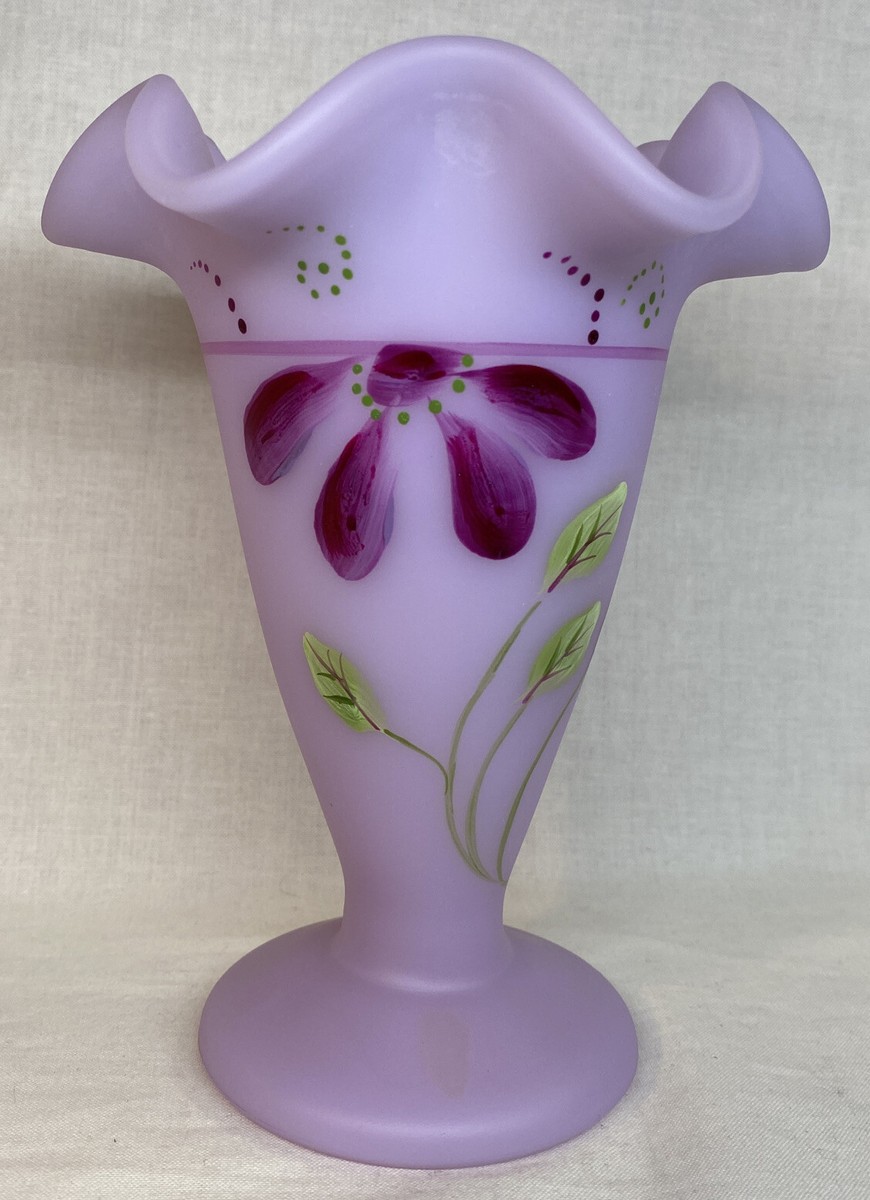 Fenton Art Glass Hand Painted Lavender Satin Vase | eBay