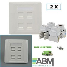 2 X 4 Ports RJ45 Face Plate Wall Sockets Cat5E QUAD 4 Port with Keystones Jacks