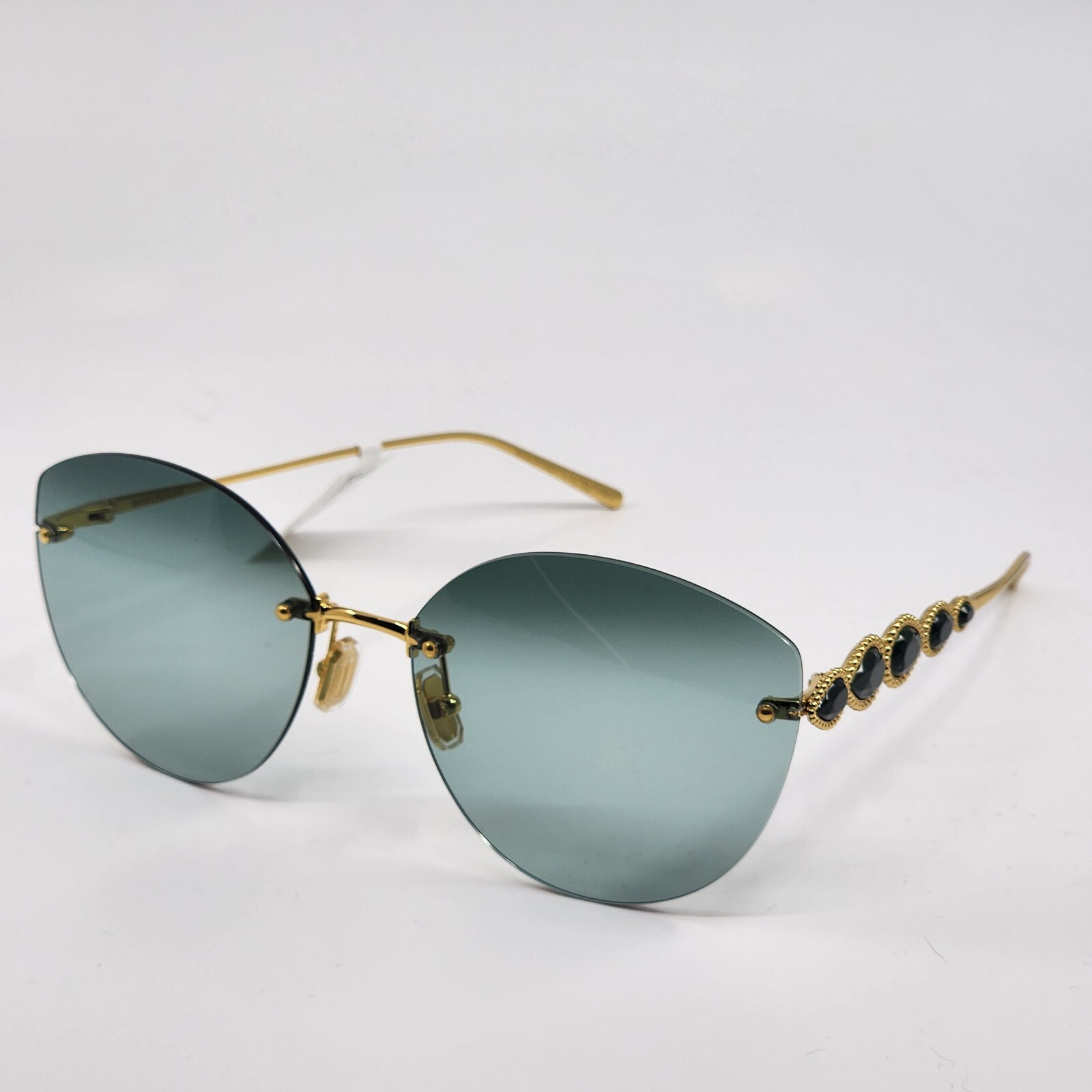 BOUCHERON Cat Eye Sunglasses BC0132S Gold Black Crystal Green 63 18 130-image