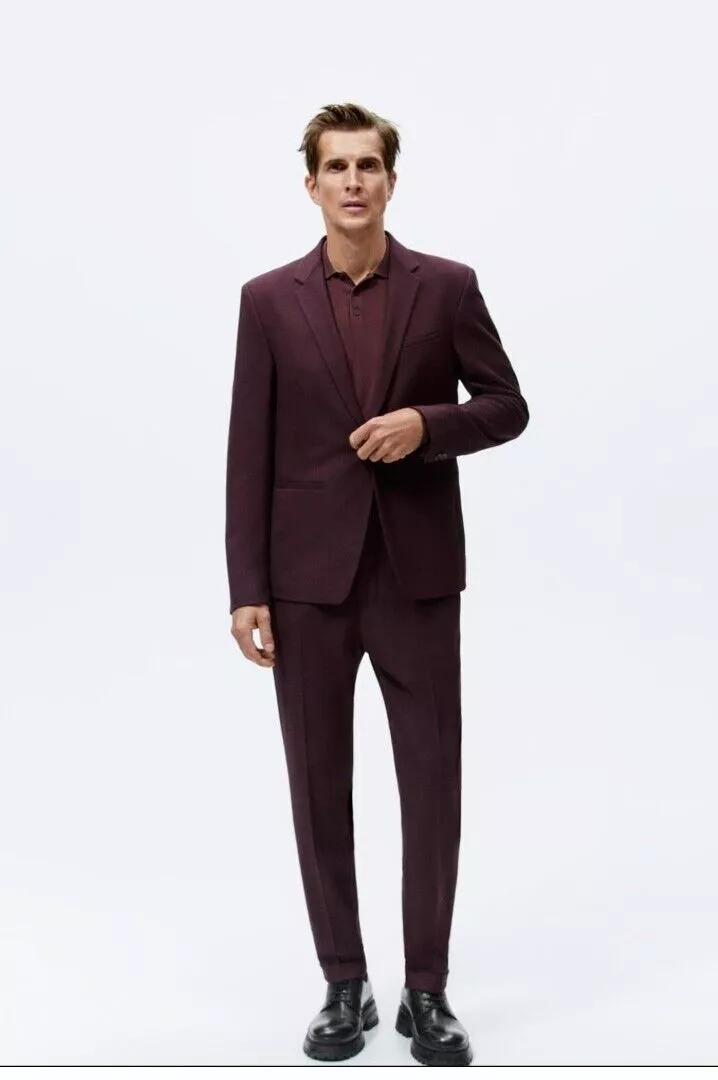 Burgundy suit zara sale